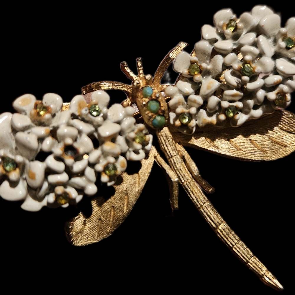 Samson Of Providence Elegant Gold Tone Enameled Dragonfly Brooch